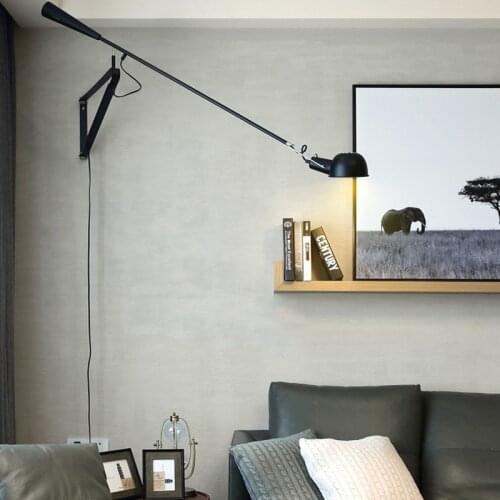 Nordic LOFT Industrial Black White Adjustable 265 Long Arm Wall Lamp Vintage Sconce Wall Lights LED for living room Drop ship