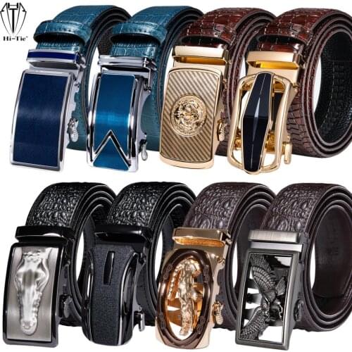 Novelty Mens Belts Black Brown Blue Burgundy Leather Straps Designer Automatic Buckles Waistband Belt for Men Dress Jeans Gift