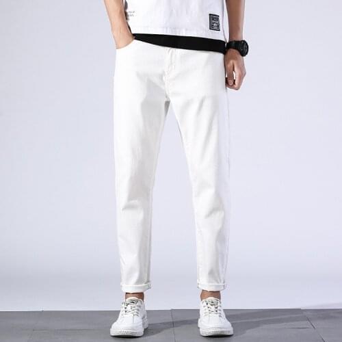 New White Pants Men Casual Fashionable Loose Fit Pencil Male Boys Stretched Elastic Korean Cotton Plus Size Mens Thin Trousers