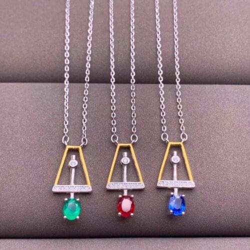 New product on the market NATURAL RUBY EMERALD Sapphire Necklace 925 pure silver high-end color treasure