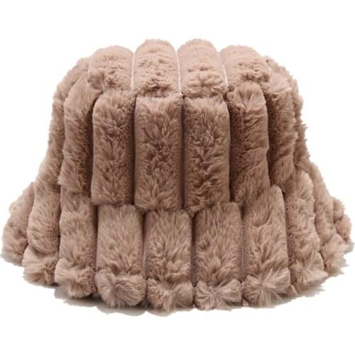 Womens winter bucket hat literary retro striped fisherman hat autumn outdoor warm solid color plush beanie hat