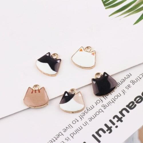 20Pcs Lovely Mini Cats Head Enamel Charms Oil Drop Animal Cat Metal Pendant For Earrings Bracelet DIY Jewelry Making Golden Base
