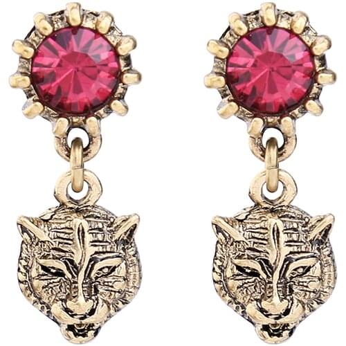 Rongho Baroque Brand Vintage Metal Leopard Stud Earrings for women Fashion Jewelry Crystal earring pendant Punk brincos bijoux
