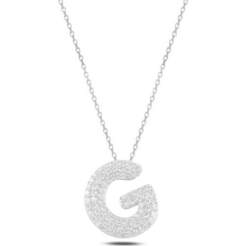 Silver 925 Set-G-Letter Zircon Stone Ghost Pendant