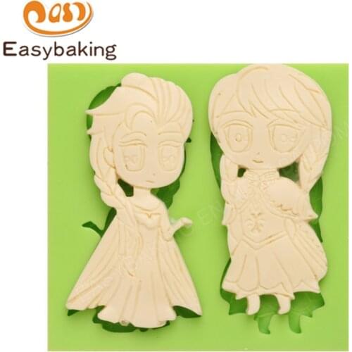 DIY Silicone Mold Fairy Tale Actresses Princesses Anna and Elsa Character Ice Fondant Cake Wedding Party Decorating Tools