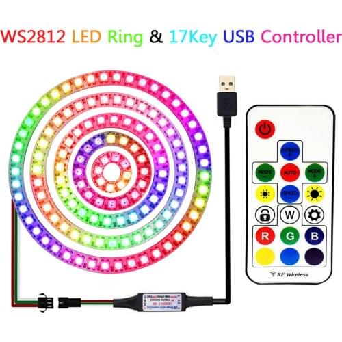WS2812b 8/16/24/35/45Leds Ring Individually Addressable Pixel Kit Black And White PCB Single 17Key USB Controller Combination