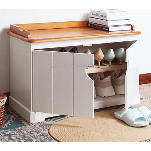 Door-to-door shoe-changing stool-style shoe cabinet Household door solid wood shoe-shoe stool to enter the door to sit and chang