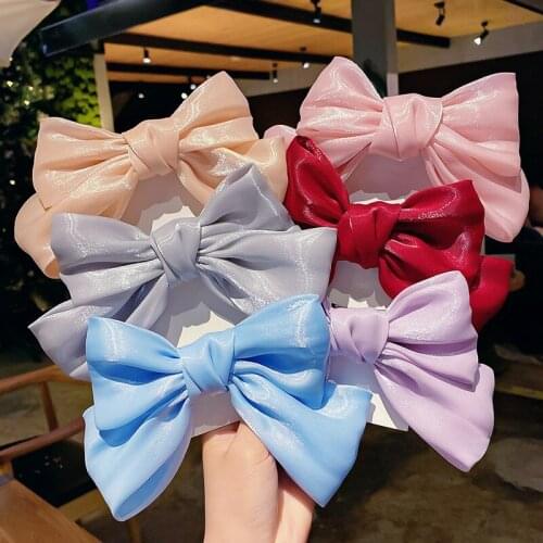 Girls Pearl Solid Color Big Bow Hairpins for Girl Popular Hair Clip for Women Sweet Two-layer Satin Hairgrip Hair Accessories