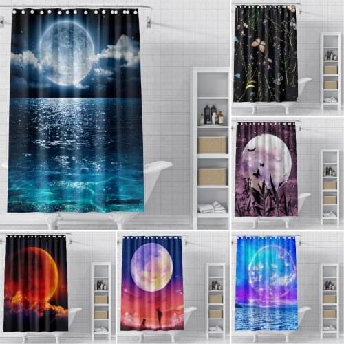 Moon Shower Curtain Waterproof Beautiful Natural Landscape Bath Curtains for Bathroom Decor with Hooks