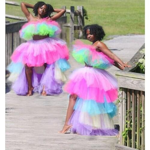 High Street Puffy Tiered Tulle Skirts 2020 Custom Made Hi Low Tulle Zipper Style Skirt Women To Party Female Maxi Tulle Skirts