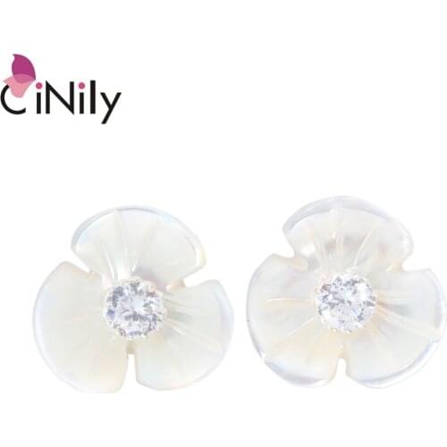 CiNily Natural White Shell Cubic Zirconia 100% Soild 925 Sterling Silver Wholesale for Women Jewelry Stud Earrings 10mm SE024