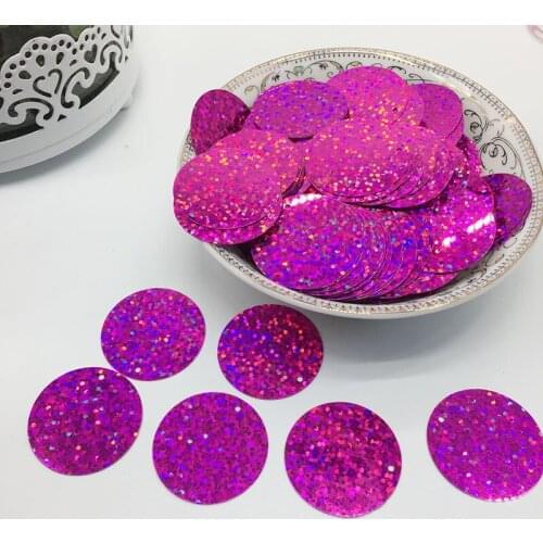 100pcs/lot 40mm Large Laser Rose Red Sequins PVC Flat Hole Sequins Accessory DIY Craft Wedding Decoration Confetti Round Sequins
