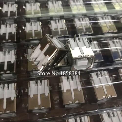 FREE SHIPPING 100Pcs b type usb jack connector printer port Female Socket Right Angle PCB Connector DB90