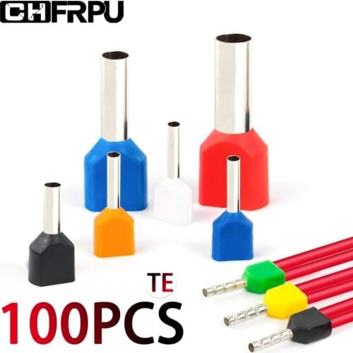 100PCS tubular insulated tubular terminal copper TE double wire series TE0508 TE1008 TE1508 TE2508 TE4009 TE6014 0.5~6.0mm²