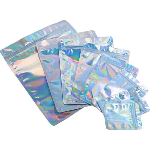 1000Pcs Laser Ziplock Bag Cosmetic Packaging Self Sealing Gift Bag Clear Holographic Jewelry Thick Aluminum Foil Zip Lock Bags