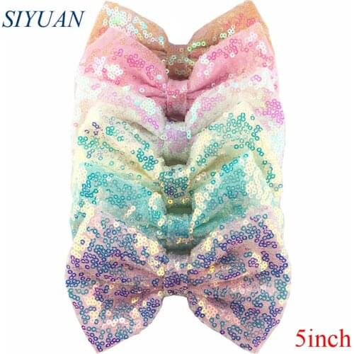1pcs/lot 5'' Large Rainbow Sequin Bow Messy Glitter Hair Bow Hair Clips Kids DIY Bowknot Girl Chic Hair Accessories HDJ150