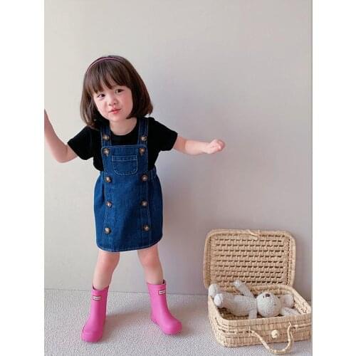 2019 Girls Kids Denim Dress Button Pocket Sling Dresses For girl Children costume robe fille Clothes