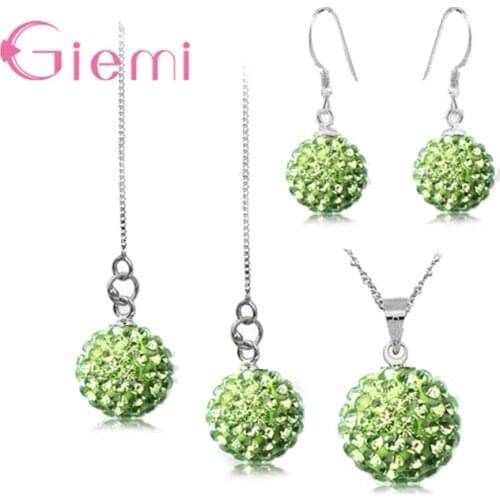 3PCS Fancy Disco Ball Beads Jewelry Sets 925 Sterling Silver Austrian CZ Necklace Chains Earring Ear Thread Women Jewelry