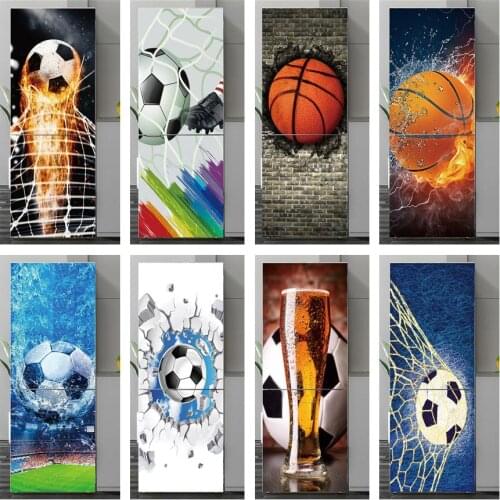 3D Self-adhesive Kitchen Fridge Sticker Waterproof Removable Football Basketball Wallpaper Door Poster Decal Boy Room Decoration