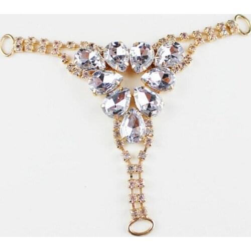 5pcs Triangles Gold Plated + Clear Teardrop Crystal Rhinestone Bikini Connectors/ Buckle Metal Chain Apparel Bags Shoes Buckles