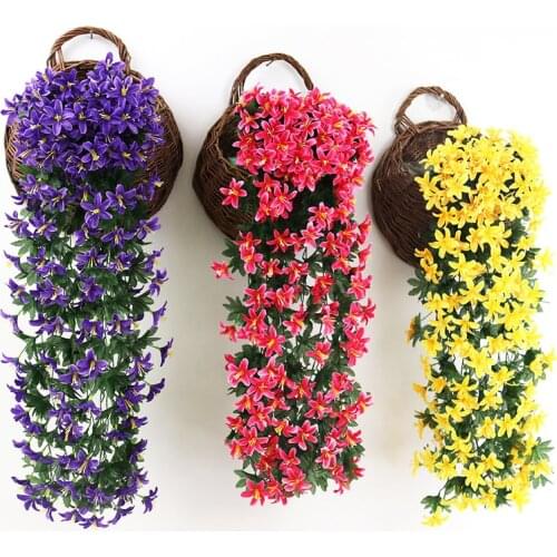 75cm Artificial Flowers Lily Flower Vine Wall Hanging Basket Balcony Home Decoration Wedding Decor