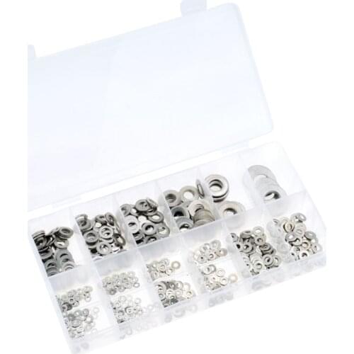800PCS/Box M2 M2.5 M3 M4 M5 M6 M8 M10 M12 Stainless Steel Washer Plain Washer Kit Screw Fastener Hardware Assortment Accessories