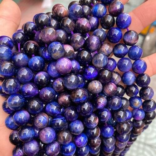 Natural Color Starry Sky Blue Tiger Eye Stone Beads 6 8 10mm Round Loose Spacer Beads For Jewelry Making DIY Bracelet 15" Strand