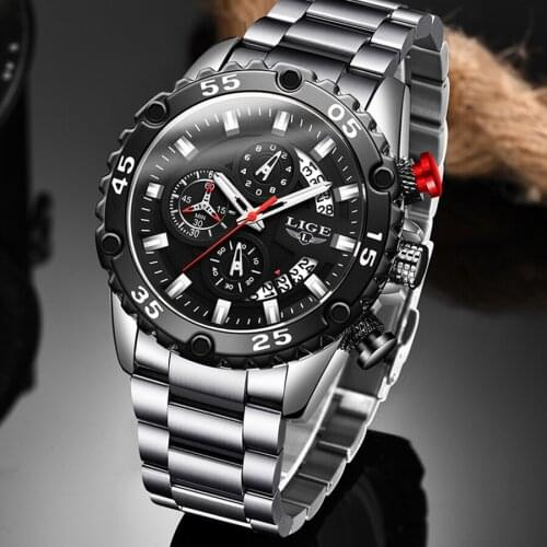 LIGE Watch Men Sports Chronograph Casual Watches 2020 Top Brand Waterproof Quartz Wrist Watches For Men Clock Relogio Masculino