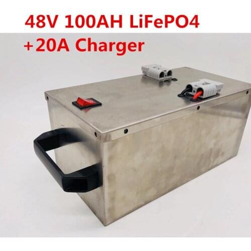 48V 100Ah with 100A BMS Lifepo4 Battery for RV EV E Motor 5000w 3000w Boat Motor Power Solar Storage Energy Stainless Case