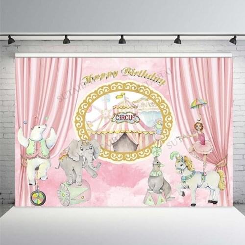 Circus Performance Backdrop Pink Tent Girl Princess Birthday Party Decoration Banner Vinyl Photography Background Photo Studio