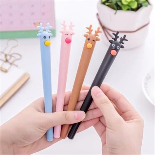Christmas Reindeer Gel Pen Stationery Cartoon Animals Kawaii Gel Pens For School Writing Novelty Stationery Girls Gift