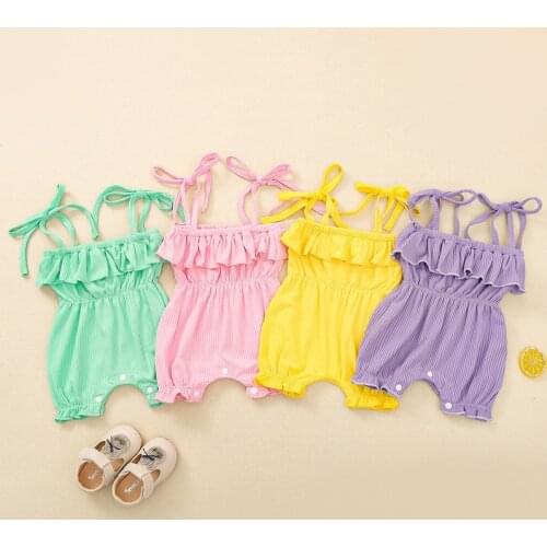 FOCUSNORM 0-24M Newborn Baby Girl Boys Rompers 4 Colors Sleeveless Strap Lace Up Jumpsuit Playsuit Outfits