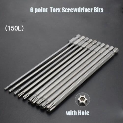 150mm Long Torx Screwdriver Bits Set Magnetic T6-T40 Electric Screwdriver Head With Hole Screwdriver Drill Bit T6 T7 T35 T40
