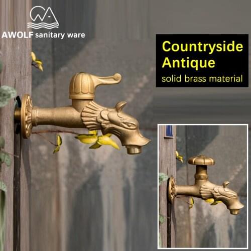 Outdoor Garden Faucet Lengthen Mop Pool Tap Antique Countryside Dragon Shape Art Cold Water Wall Mounted Washer Faucet AF6143