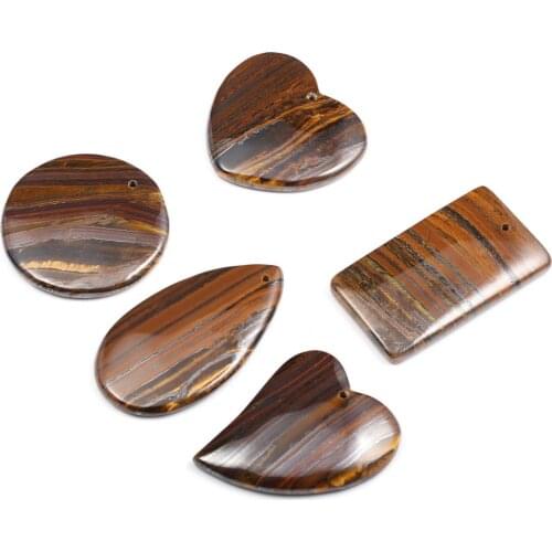Natural Semi Precious Stone Pendant Retro Style Tigereye DIY For Making Necklaces And Bracelets 5 / Pack