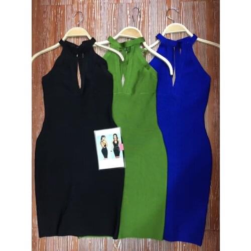 2016 new arrival women factory dresses best seller green black blue hollow out wholesale bandage dresses