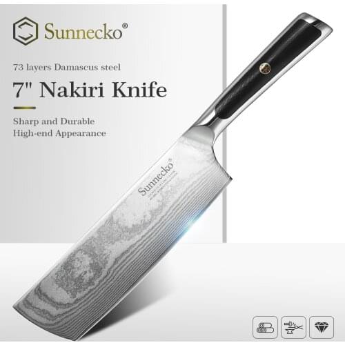 SUNNECKO Premium 7" Damascus Cleaver Knife Japanese VG10 Steel Blade Kitchen Knives G10 Handle Sharp Meat Vegetable Cooking Tool
