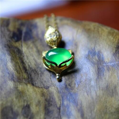 Liemjee Wholesale Fashion Jewelry Green Agate Inlaid Cute Little Fox Necklace For Women Feature Namour Charm Gift All Seasons