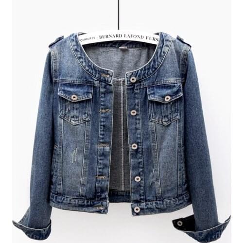 6XL Plus size Slim Vintage Blue Denim Jacket Coat Women Basic Outerwear Chaquetas Mujer Korean O-Neck Short Jeans Jacket Female