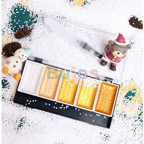 Superior 5/8 color Pearlescent watercolor pigment solid watercolor brush set metal color sub pack beginners safety and non-toxic