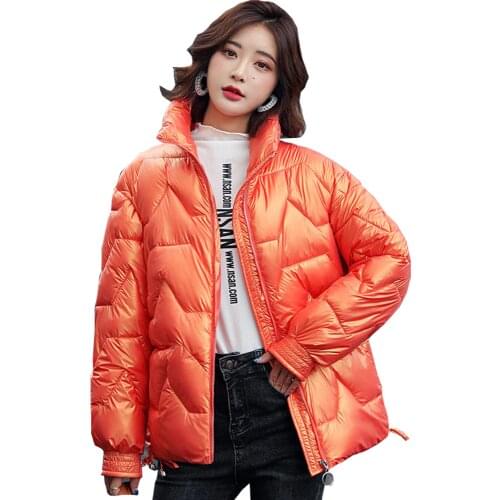 Stand collar short bright face down jacket for women 2021 winter new small leisure short jacket 966
