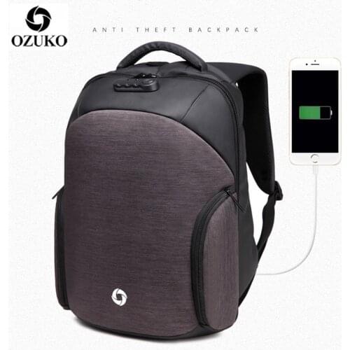 OZUKO Backpack Men Waterproof Male Mochila USB Charge 15.6 Laptop Backpack Casual schoolbag Anti-thief Backpacks Travel Bags