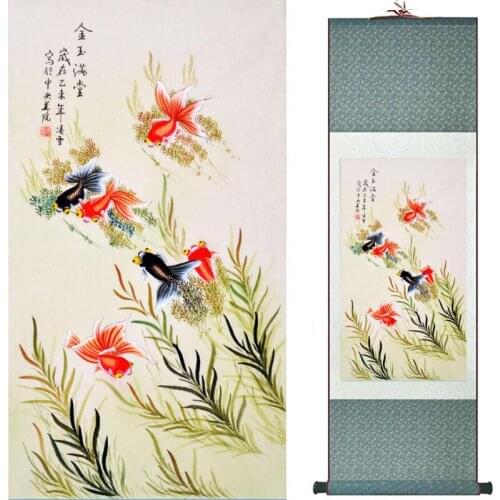 Fish painting Silk scroll paintings traditional art Chinese painting TX2017122107