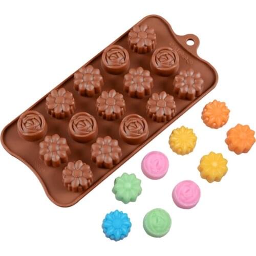 3D Flower Silicone Mold 15 Hole Food Grade Baking Mold Practical Chocolate Candy Jelly Mold Baking Accessories Kitchen Cake Tool