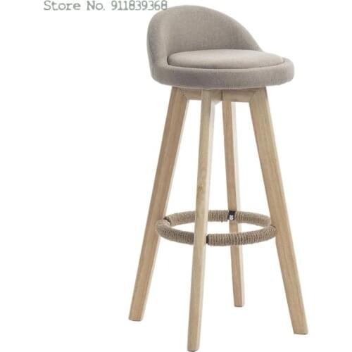Solid Wood Bar Chair Front Desk Chair Rotating Fashion Bar Chair European Family Bar Stool Simple Retro High Chair