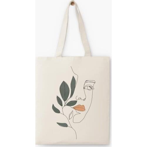 Leaf And Girl Printed Raw Cloth Bag Natural-Friendly Material Green Environmentalist Daily Picnic Outing Camping