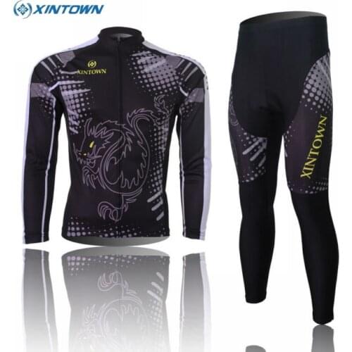 XINTOWN Dragon and tiger Thermal Fleece Long Sleeve Ropa Ciclismo Mens Team Cycling Jersey Set (Bib) Pants Winter