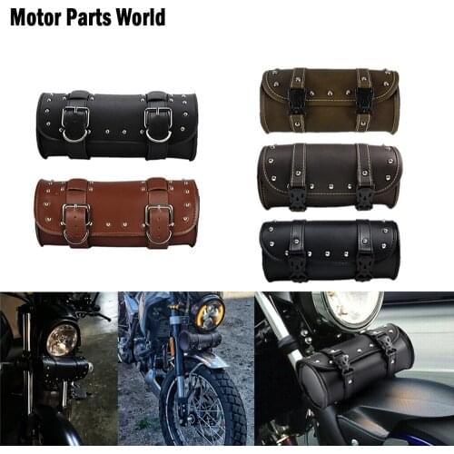 Universal Motorcycle Saddle Bags PU Leather Side Front Fork Tool Tail Bag Luggage Bags For Harley Sportster XL883 Dyna Touring