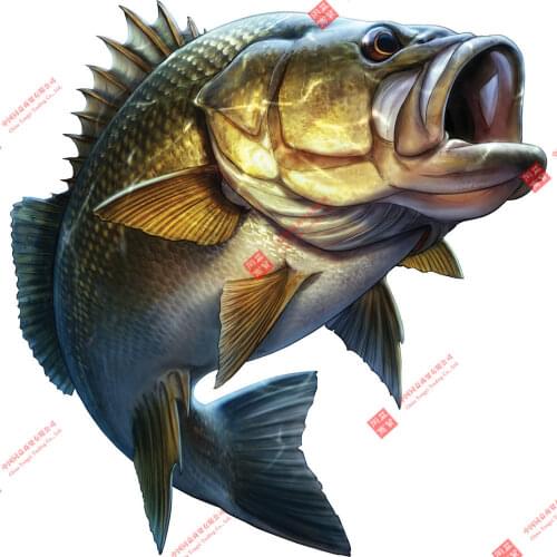 Fishing Cartoon Car Styling Lifelike Large Mouth Bass Fish Stickers Boat Kayak Decal Auto Truck Laptop Window Vinyl Decals