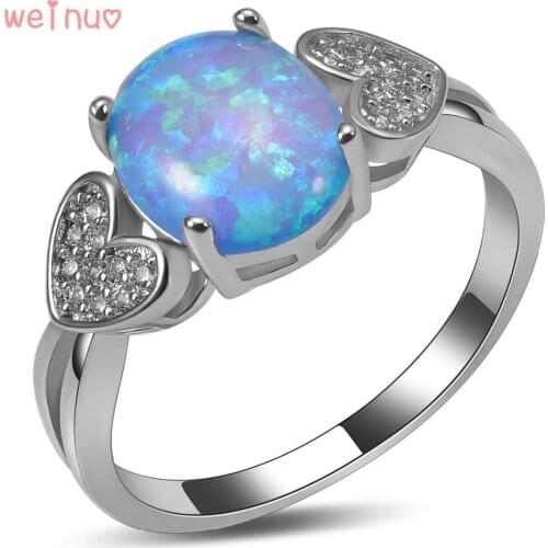 Weinuo Blue Fire Opal White Crystal Ring 925 Sterling Silver Top Quality Fancy Jewelry Wedding Ring Size 5 6 7 8 9 10 A378